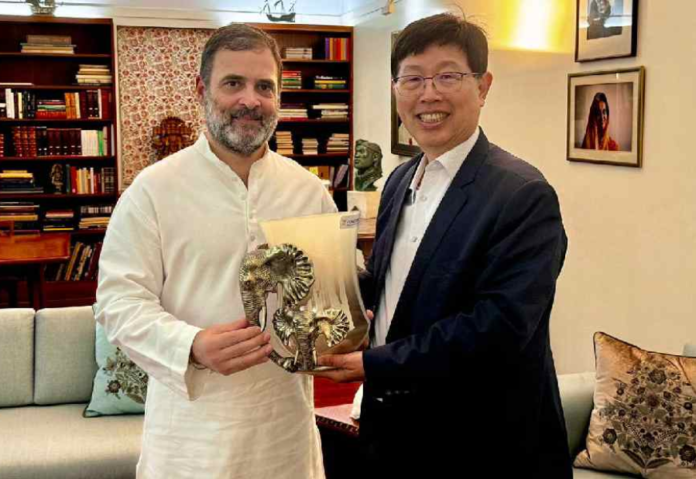 Rahul Gandhi talks with the chairman of Foxconn on the future of tech innovation in India