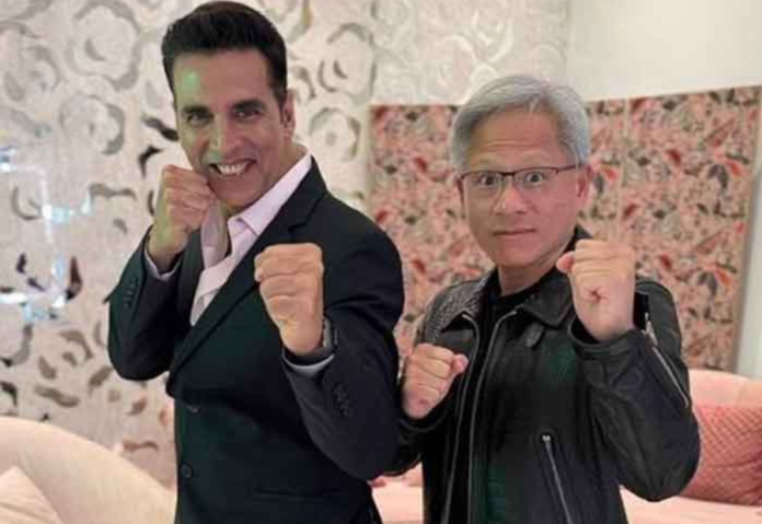 Actor Akshay Kumar and Nvidia CEO Jensen Huang chat about martial arts at the Nvidia AI Summit 2024